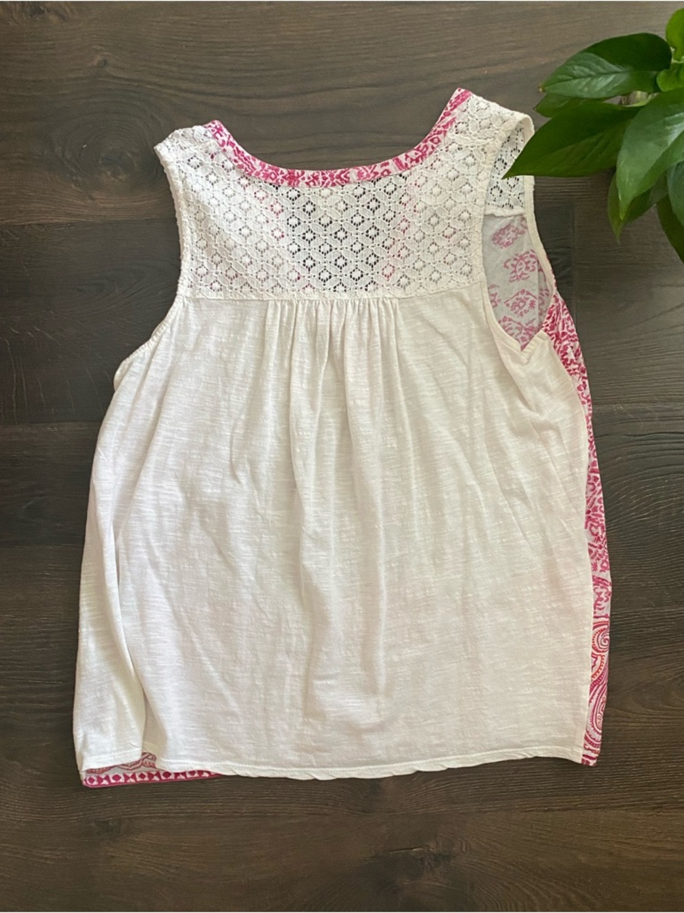 Lucky Brand Boho Paisley Lace Trim Sleeveless Tank Top Pink White Size M - Picture 3 of 7